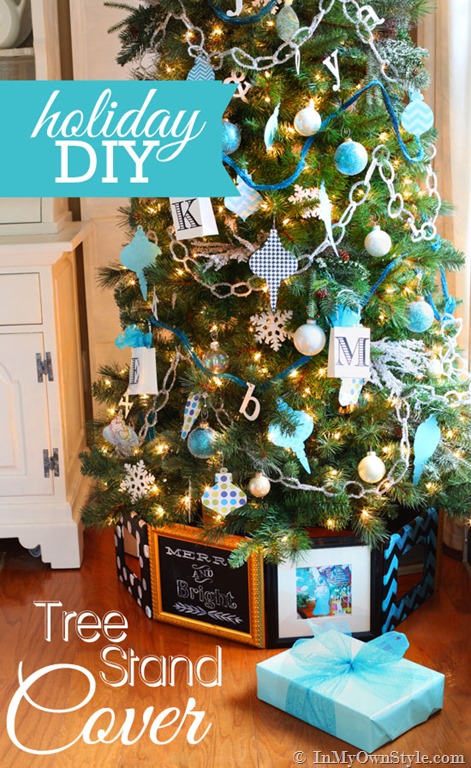 Christmas Tree Stand Cover With Picture Frames.