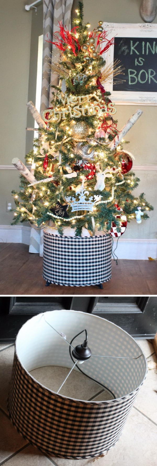 30 Creative Christmas Tree Stand Diy Ideas 2017 Black And White Gingham Drum Light Fixture Christmas Tree Stand