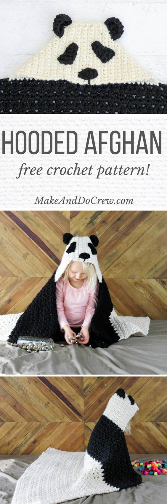 Free Crochet Panda Hooded Baby Afghan Pattern.