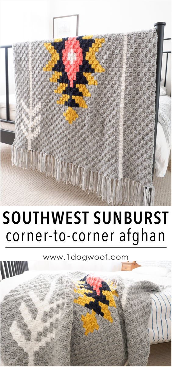 Southwest Sunburst C2C Crochet Afghan.