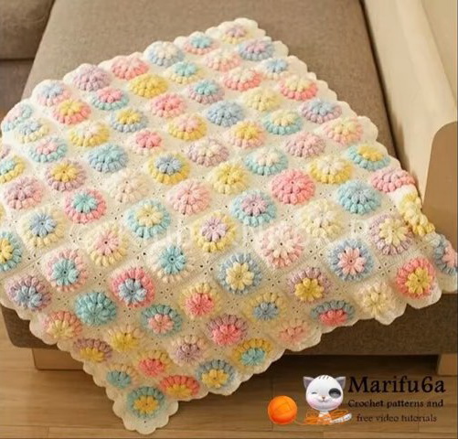 Crochet Sunflower Baby Blanket Video Tutorial.