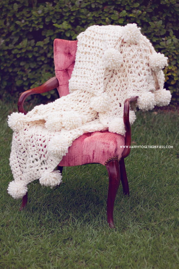 Pom Pom Blanket Free Crochet Pattern.