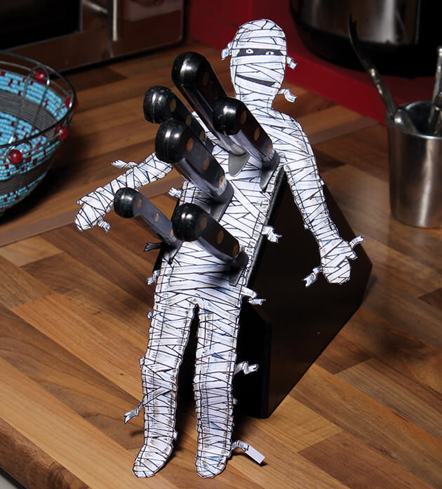 Creepy Knife Blocks With Mummy Artwork.