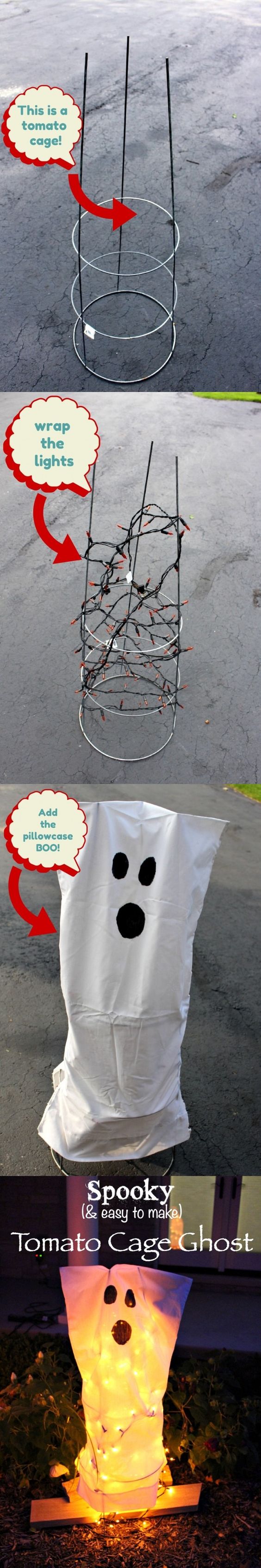DIY Tomato Cage Ghosts.