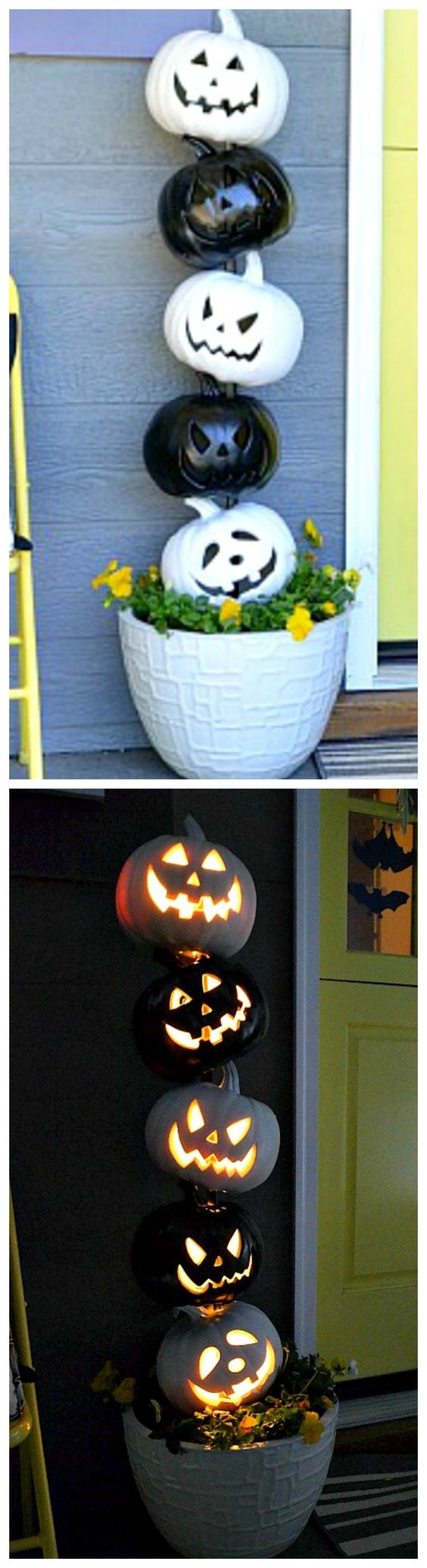 Easy Black And White Halloween Topiary.