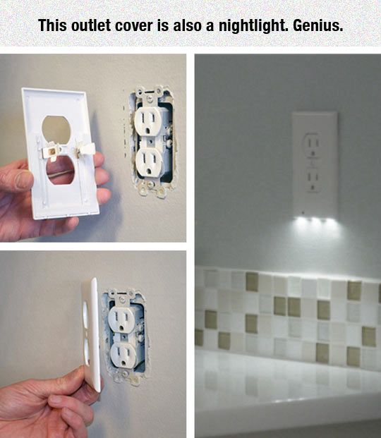 Outlet cover with nightlight for providing safety lighting in your home.
