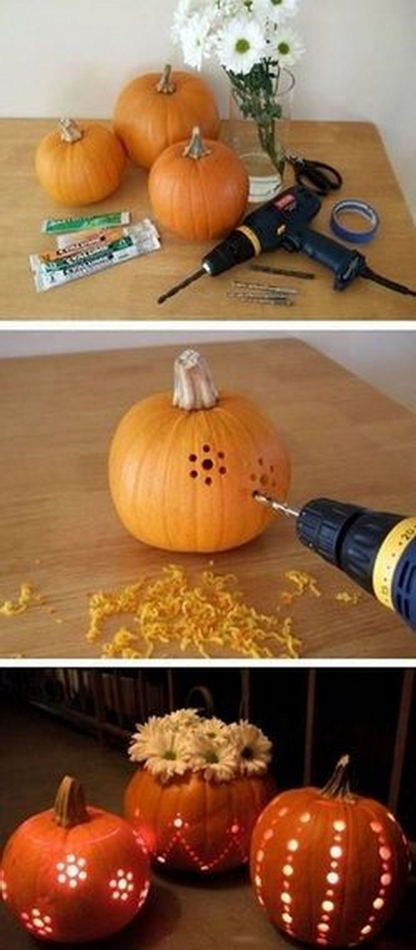 Drill holes in a pumpkin for easy, creative designs.