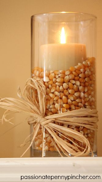 $6 Popcorn filled Vases for Fall or Thanksgiving.