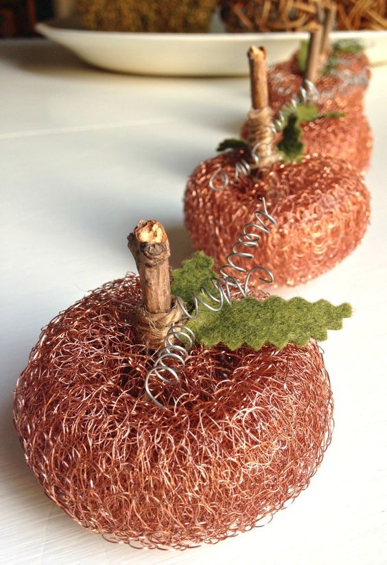 Pumpkins Repurposed from Scrubbing Pads.