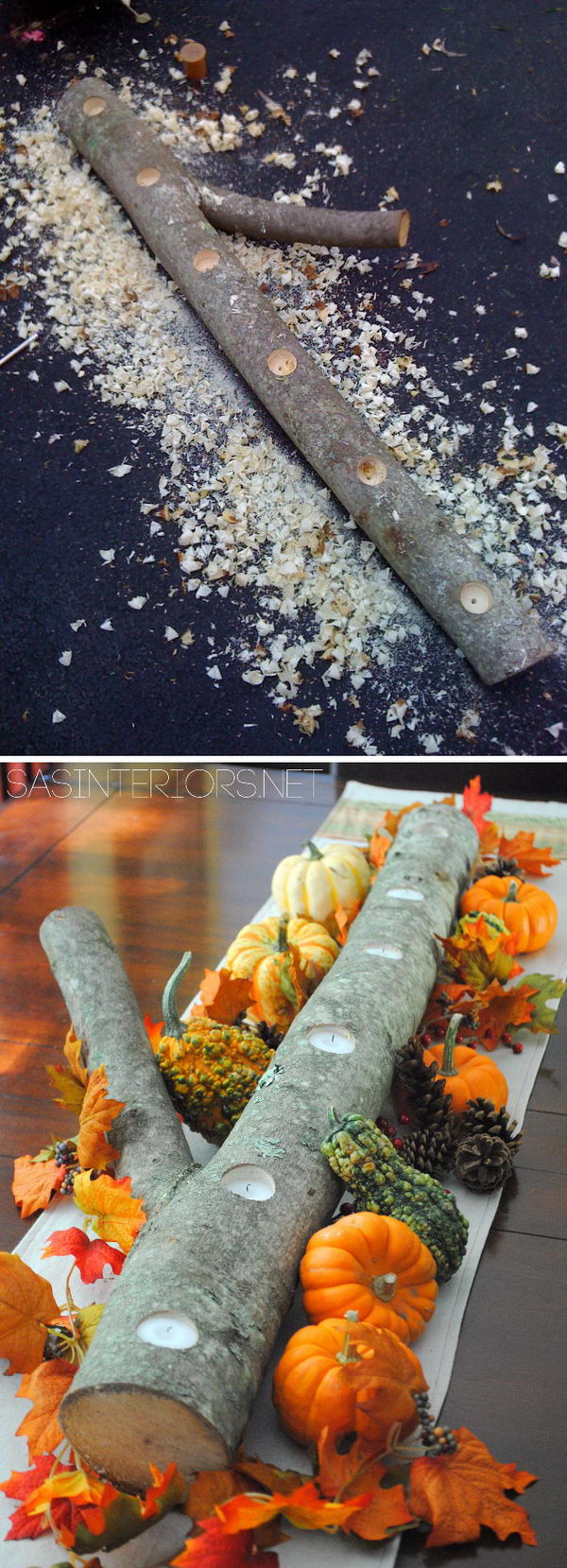 Fall Log Candle Holder Centerpiece.