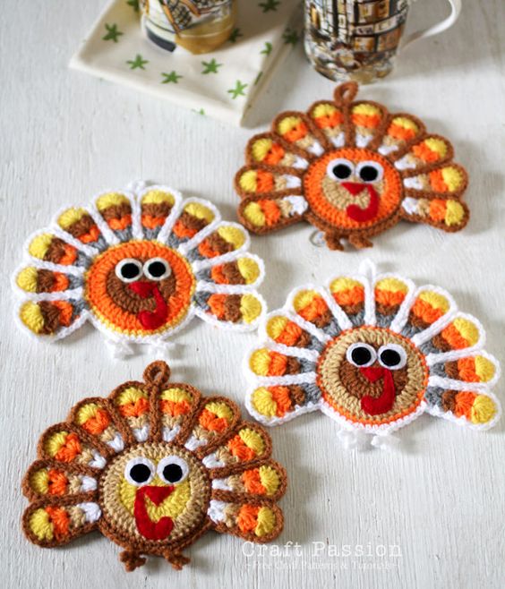 Crochet Turkey Coasters.