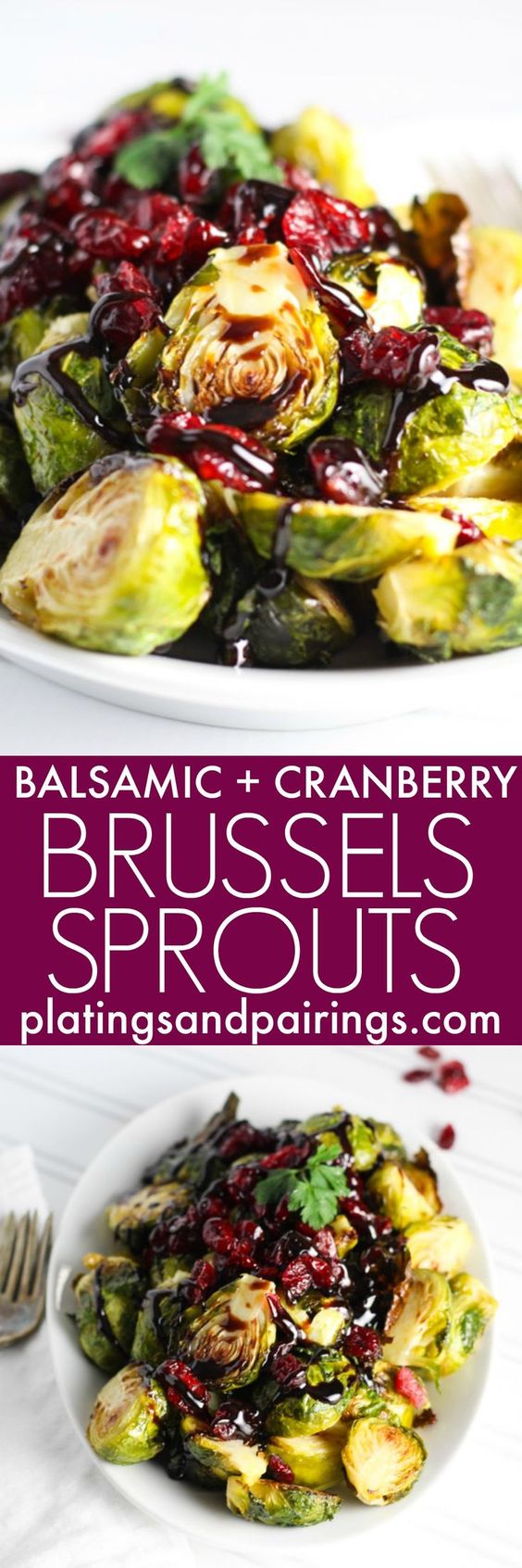 Roasted Brussels Sprouts with Cranberries and Balsamic Reduction.