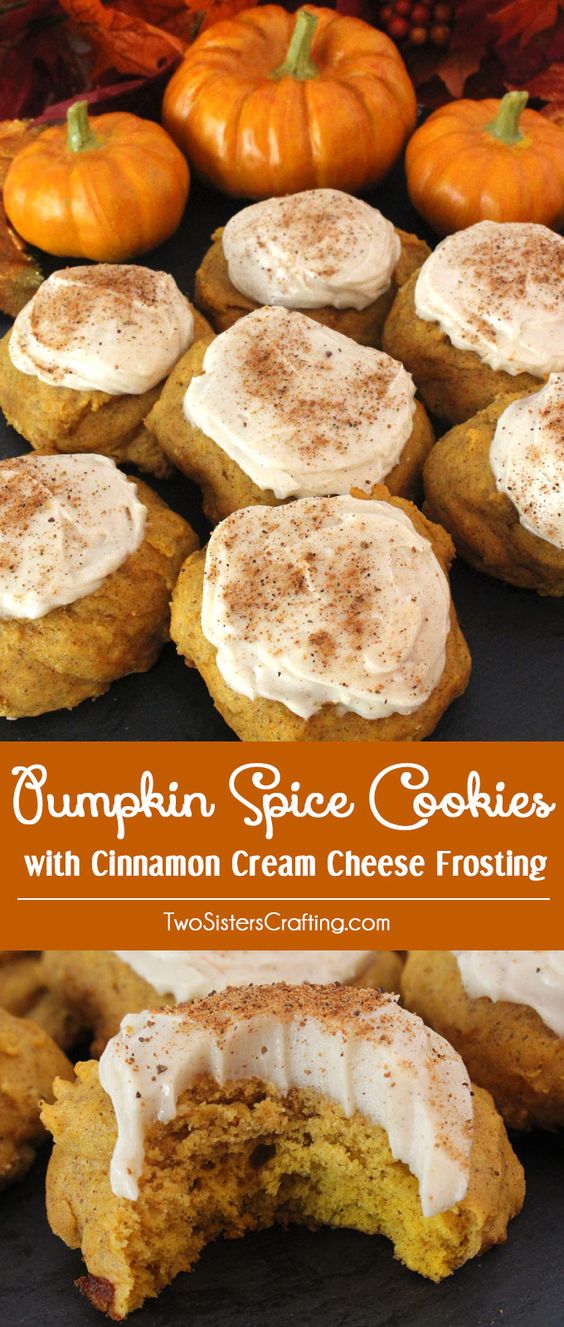 Pumpkin Spice Cookies with Cinnamon Cream Cheese Frosting.
