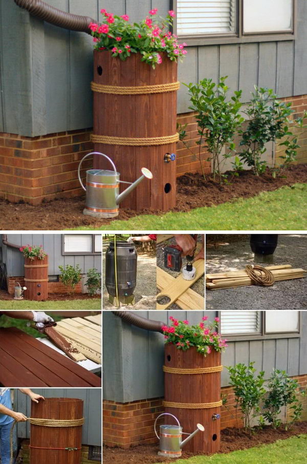 DIY Rain Barrel Planter Box.