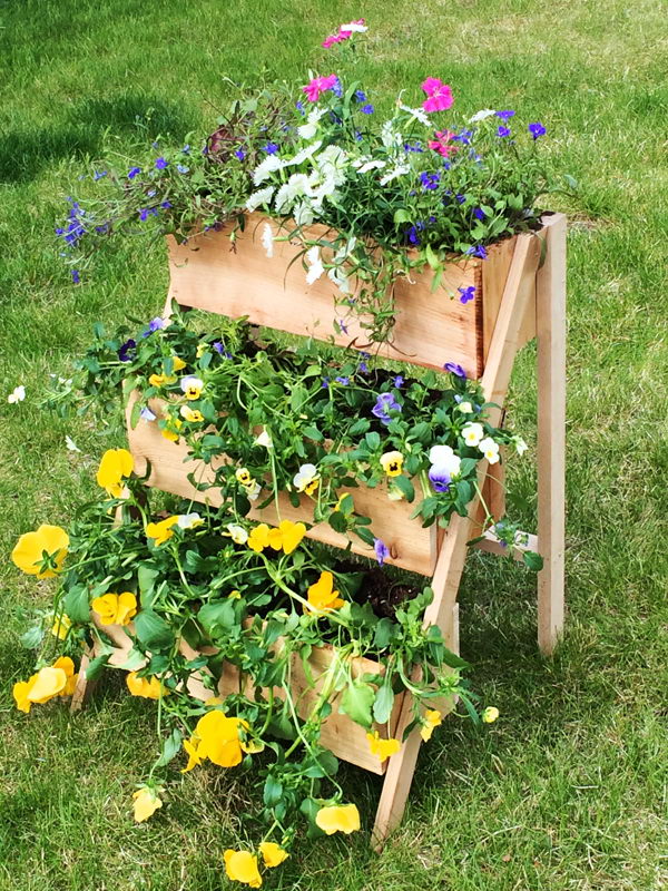 DIY Cedar Tiered Flower Planter.