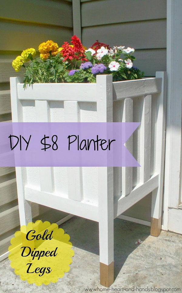 DIY Front Porch Planter With Gold Dipped Legs.