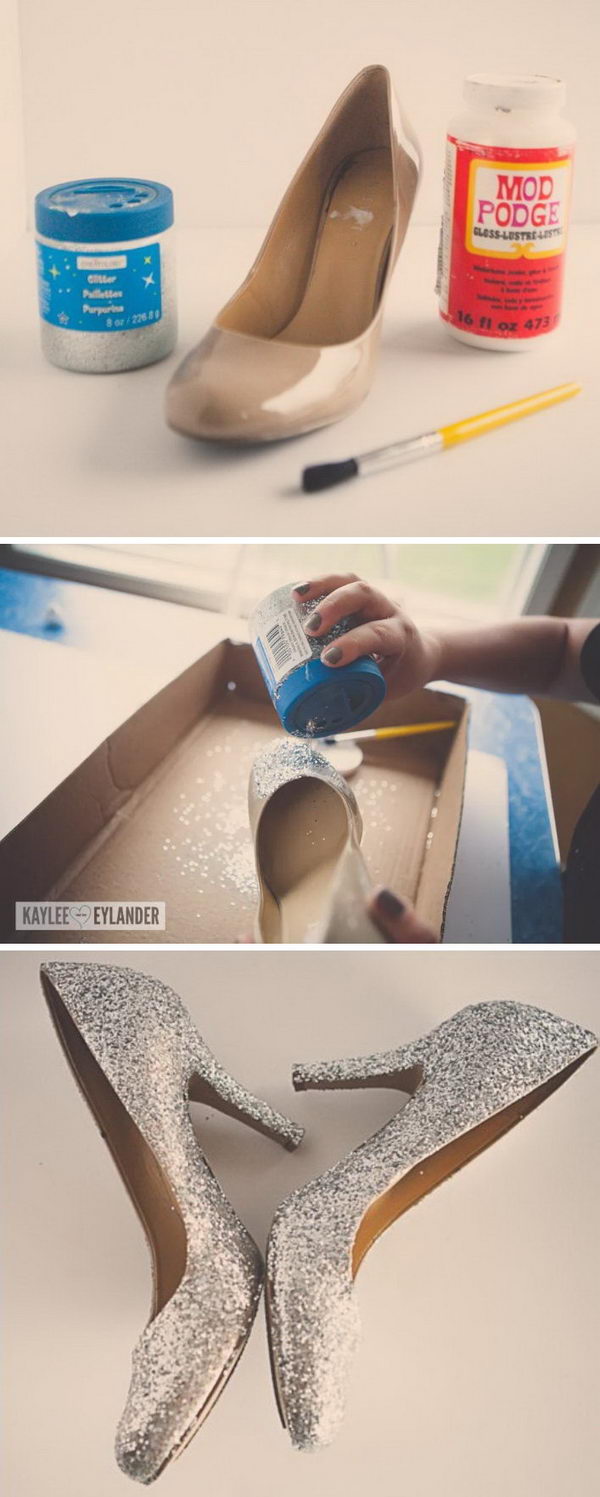 DIY Glitter High Heel Shoes for Cinderella Costume. 