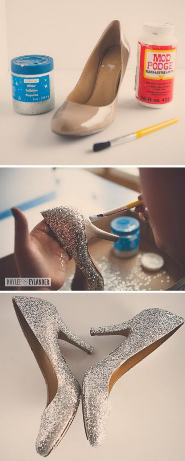 DIY Glitter High Heel Shoes for Cinderella Costume. 