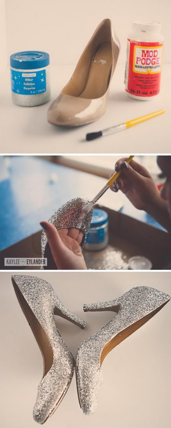 DIY Glitter High Heel Shoes for Cinderella Costume. 