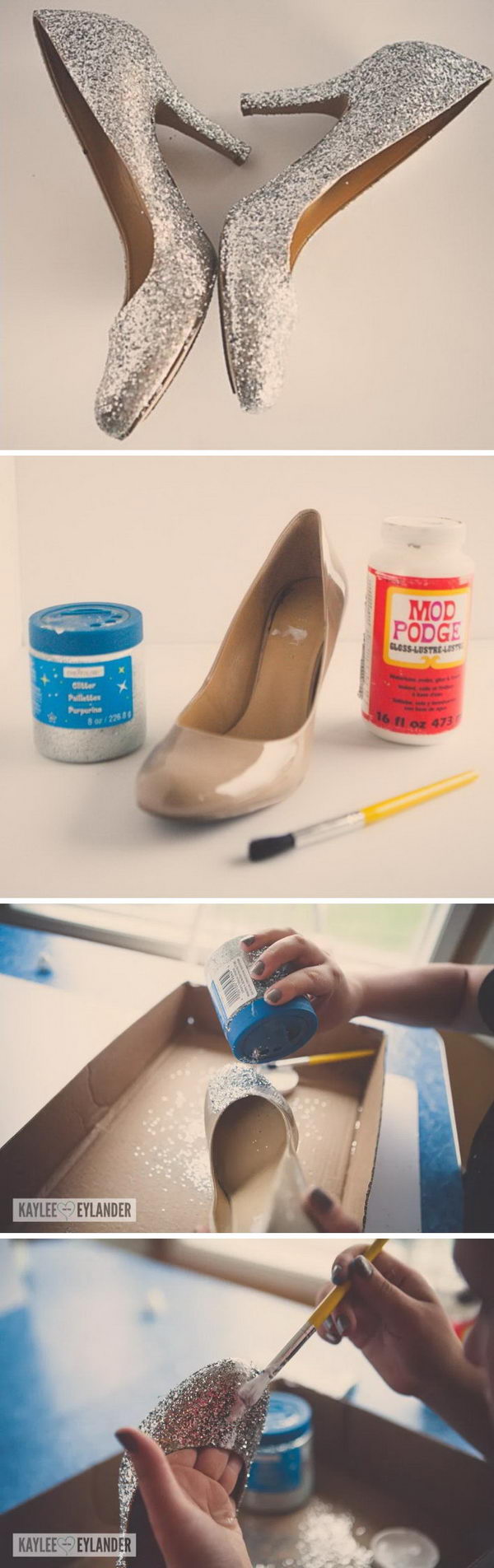 DIY Glitter High Heel Shoes for Cinderella Costume.