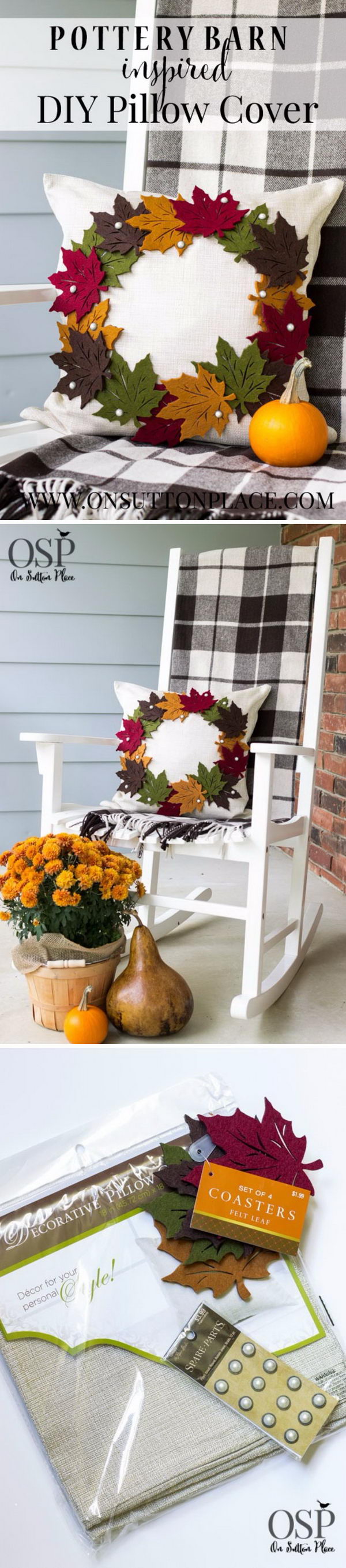 DIY Pottery Barn Inspired Fall Wreath Pillow.