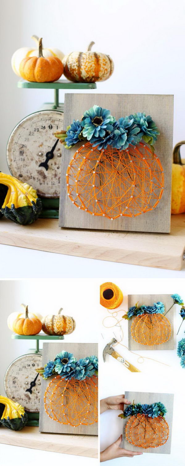 Fall Floral In A Pumpkin String Art.