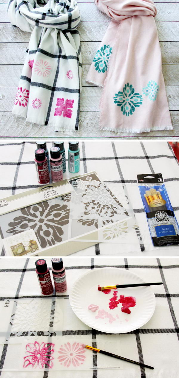 Easy DIY Stenciled Scarves.