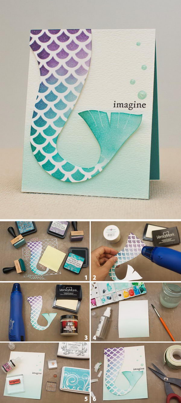 Little Mermaid Themed Card With Stencil.