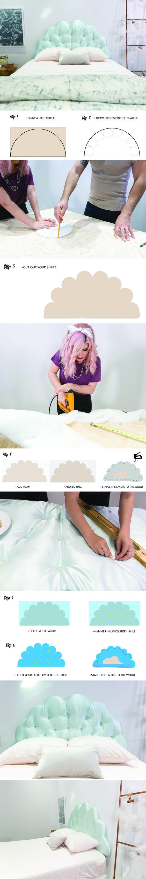 DIY Mermaid Shell Scalloped Nailhead Headboard.