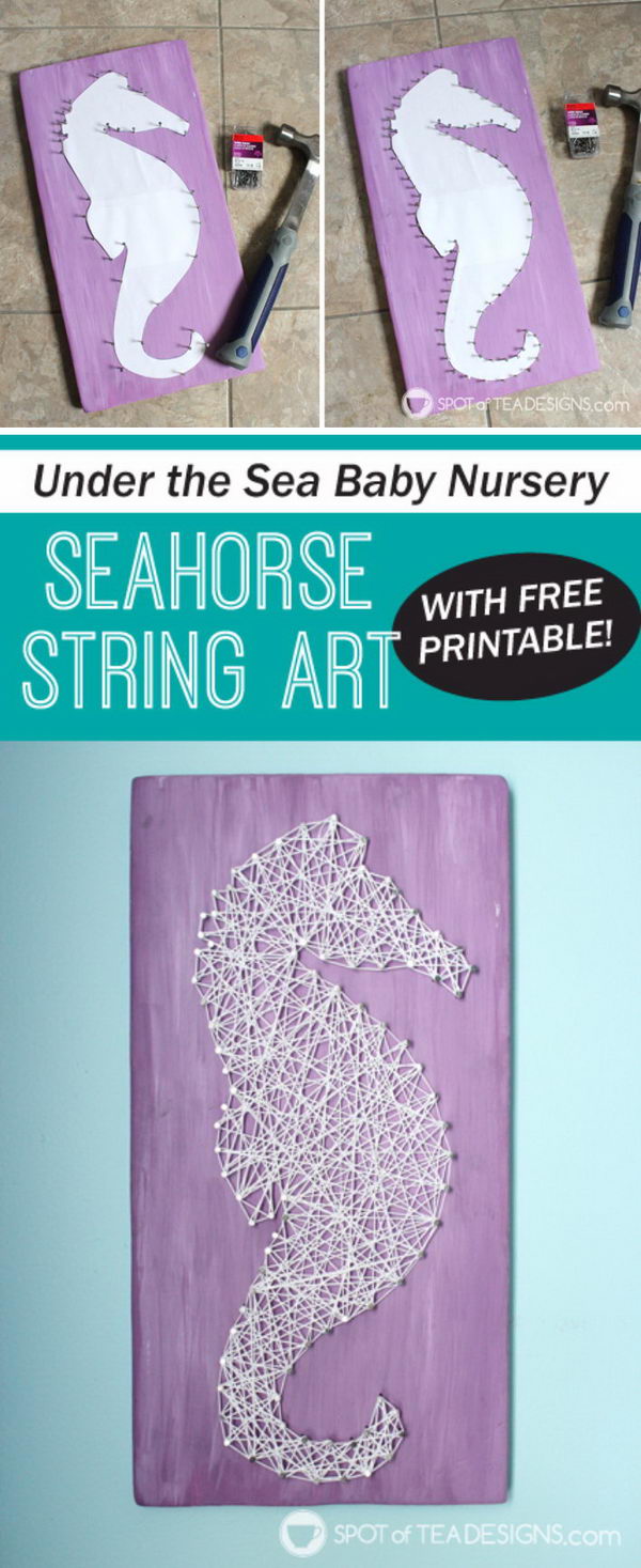 Seahorse String Art with Free Printable.