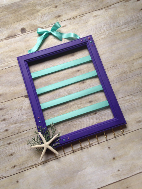 Purple And Teal Hair Bow Holder For A Little Mermaid.