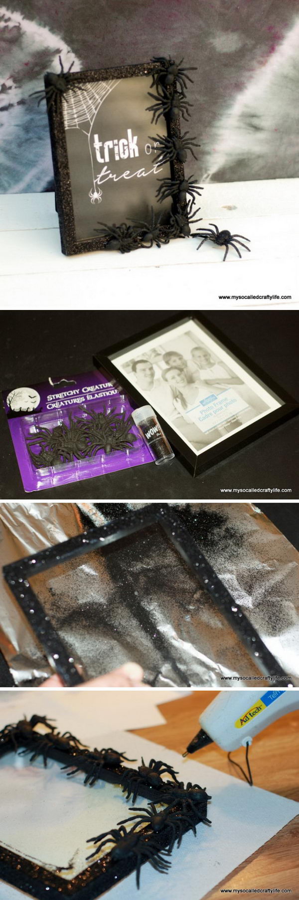 Easy DIY Halloween Spider Glitter Frame.