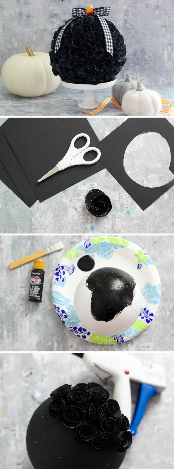 DIY Rolled Paper Flower Pumpkin For Halloween.