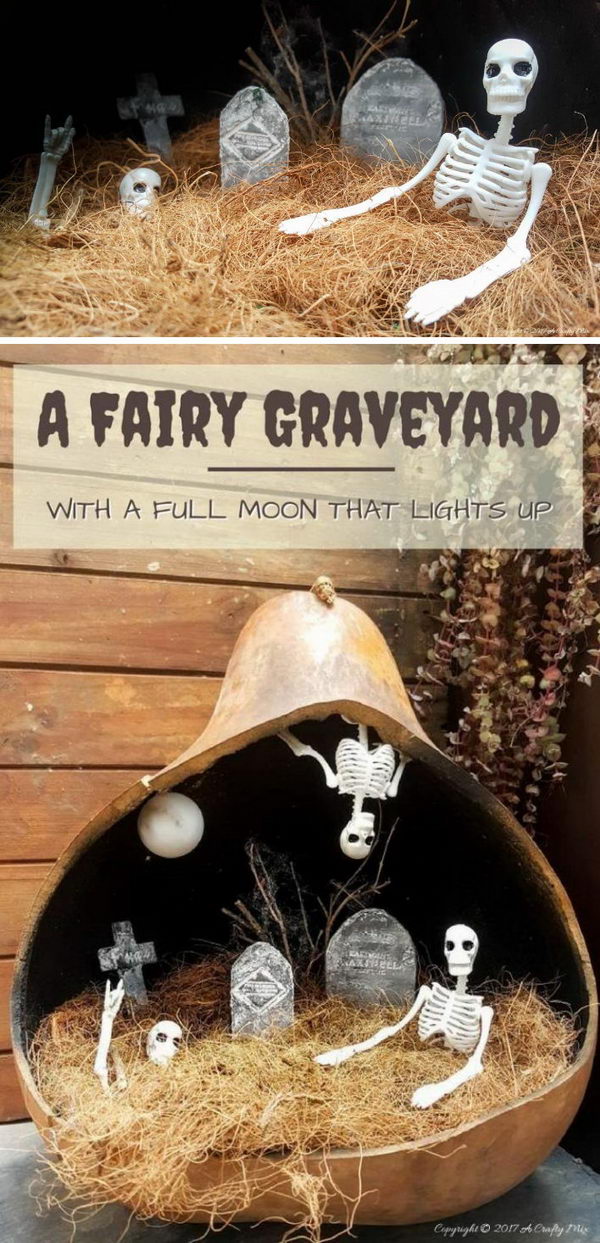 Halloween Graveyard In A Plastic Pumpkin.