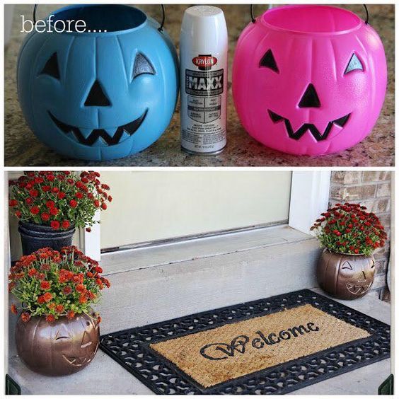 Spray Painted Pumpkin Planters.