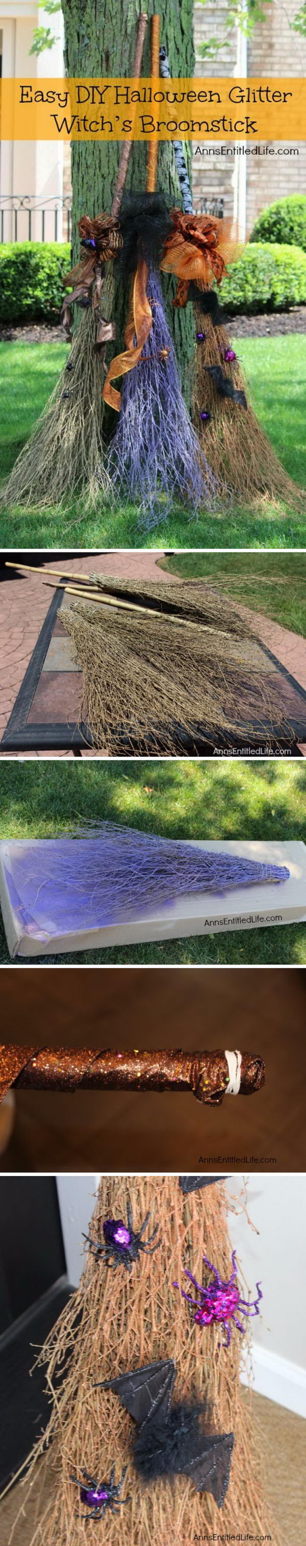 Easy DIY Halloween Glitter Witch's Broomstick.