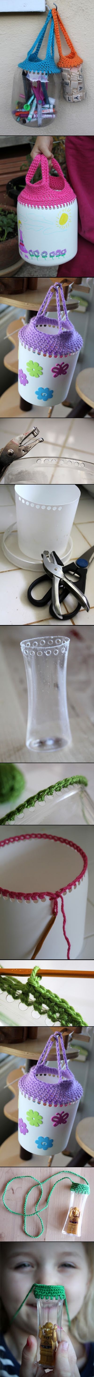 Crochet Recycled Plastic Bottle Containers.