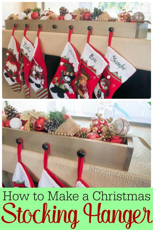 DIY Wood Box Stocking Hanger. 