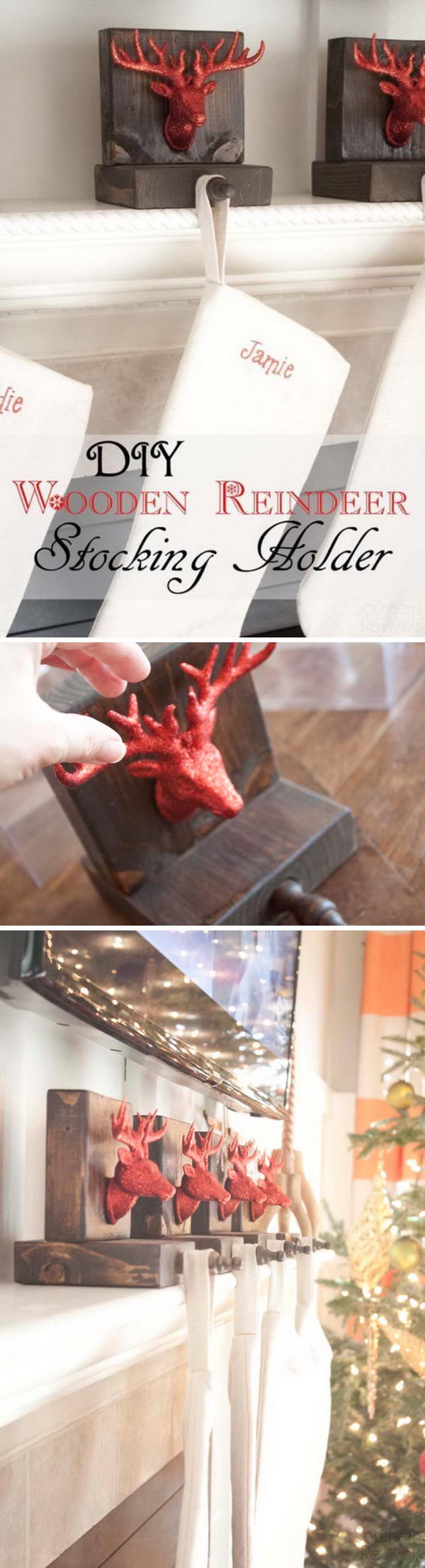 DIY Wooden Reindeer Stocking Holders. 