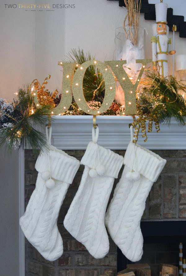 DIY Light Up Joy Stocking Holders. 