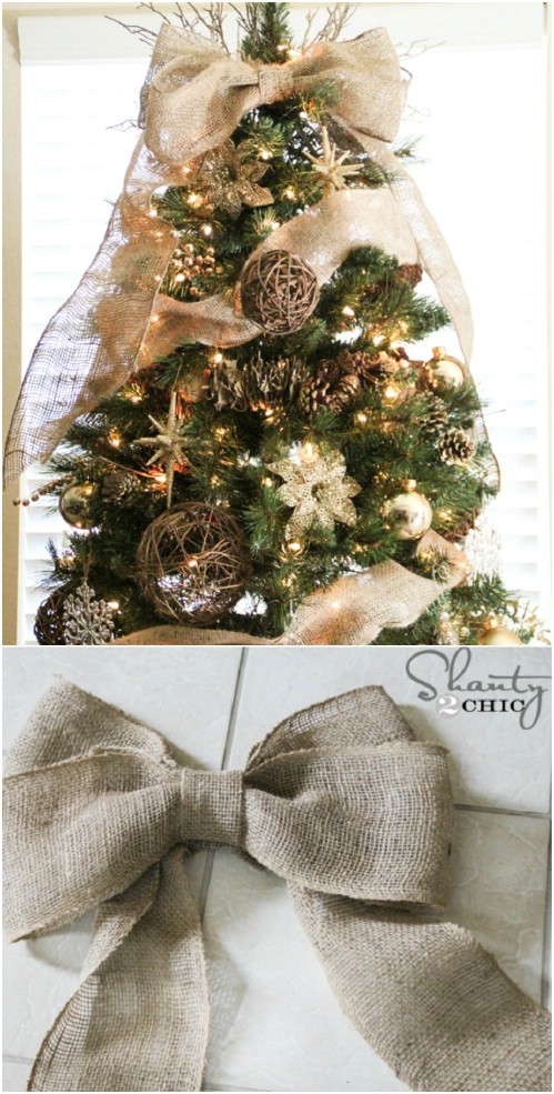 Burlap Bow Tree Topper. 