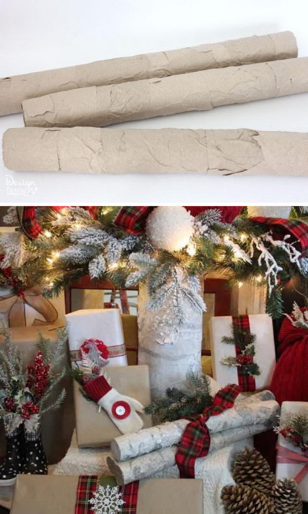 Faux Birch Logs Using Foam Pool Noodles. 