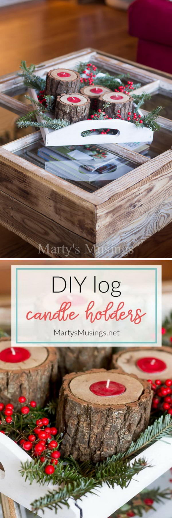 DIY Rustic Wood Candle Holders. 