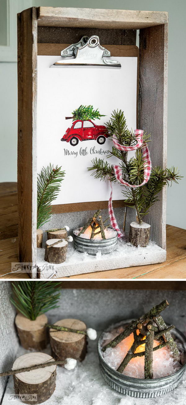 Rustic Crate Shadow Box Snow Scene.