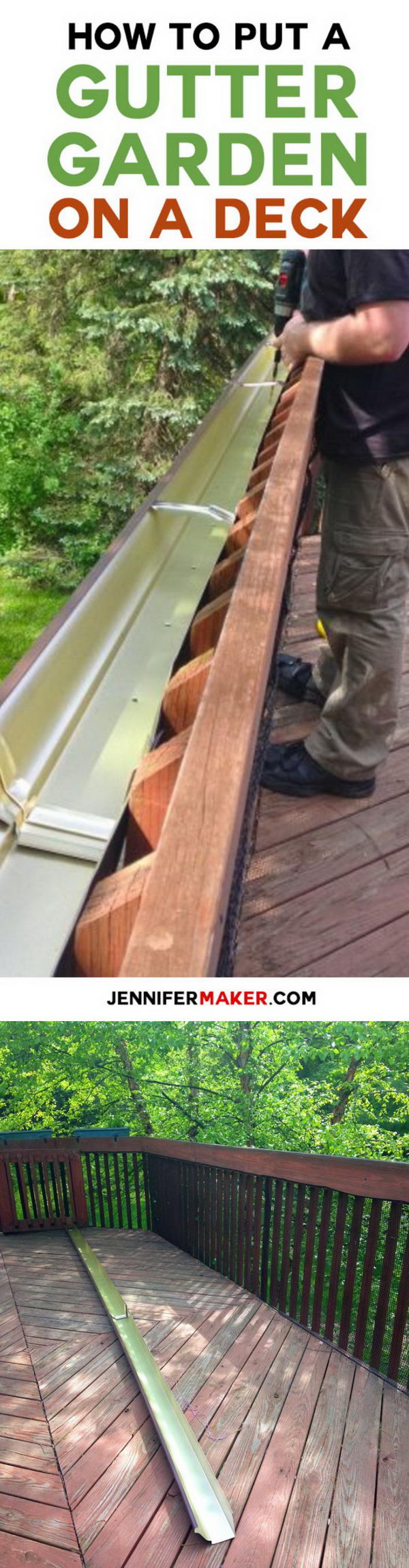 DIY Gutter Garden On Deck Railing.