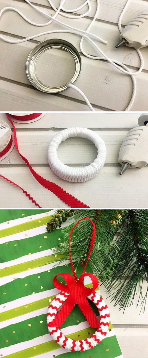 Candy Cane Mason Jar Lid Ornament.
