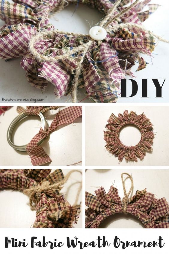 Mason Jar Lid Mini Fabric Wreath Ornaments.