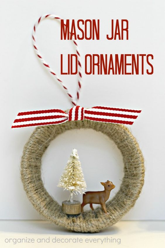 Twine Wrapped Deer And Tree Mason Jar Ornament.