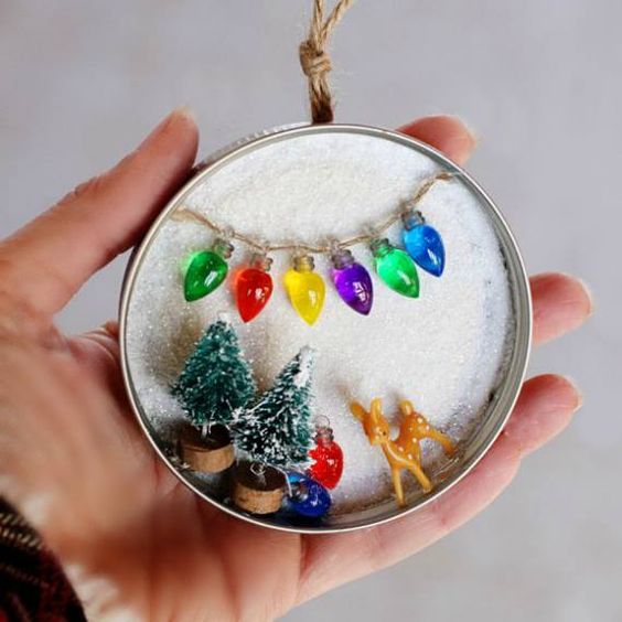 Snowy Scene Mason Jar Lid Ornament.