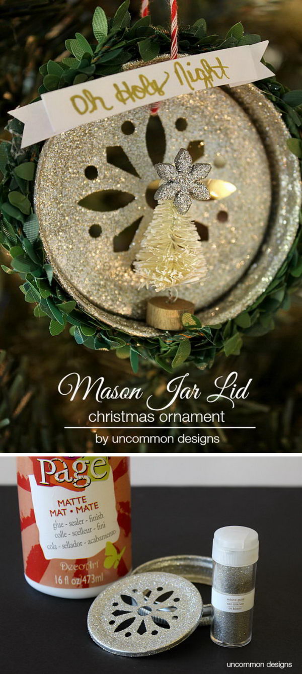 Glitter Mason Jar Lid Christmas Ornament.